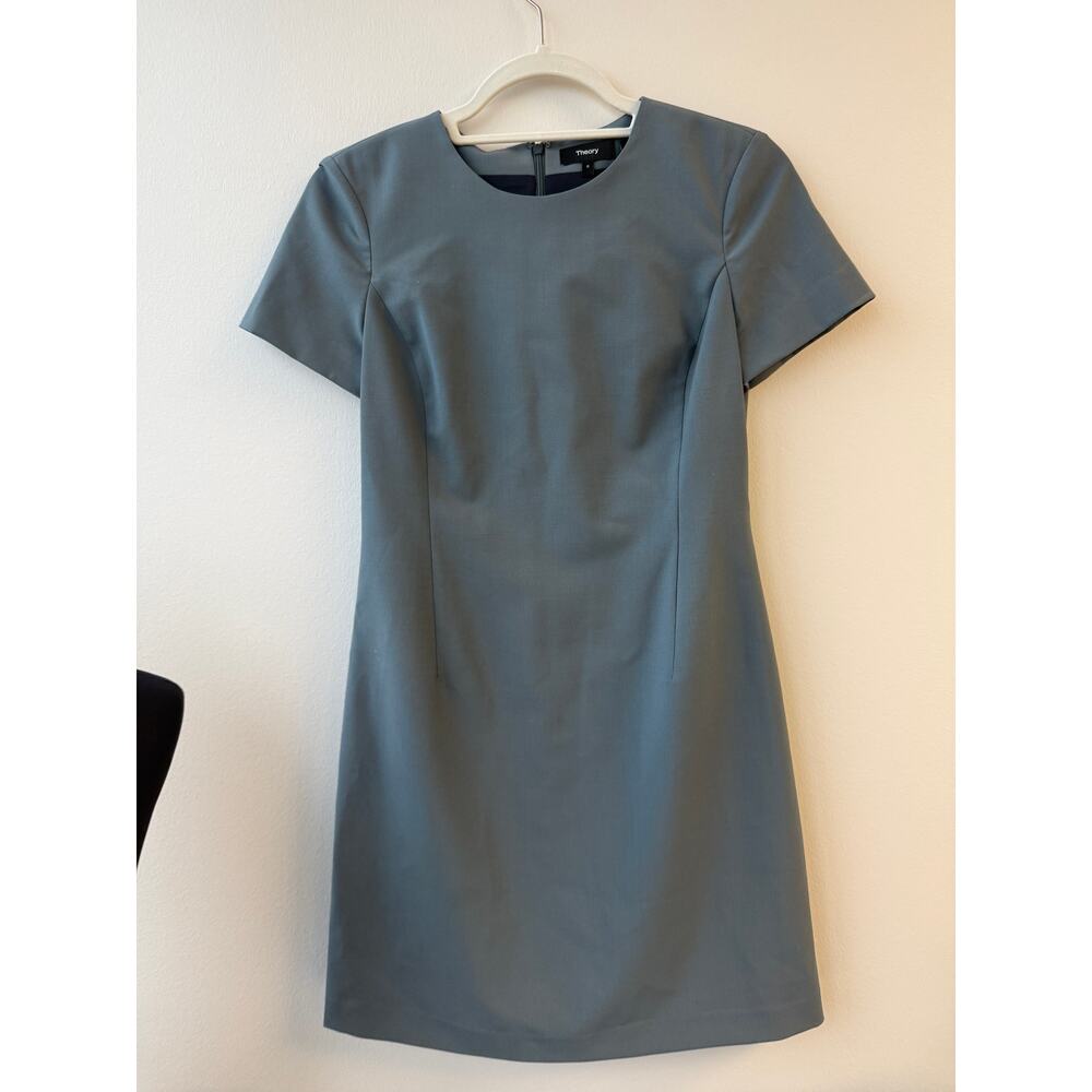Theory Admiral Crepe Shift Dress Slate Grey Blue Size 0 Short Sleeve